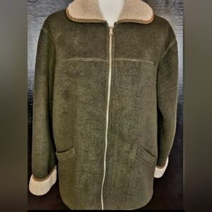 Vintage Coaco New York Dark Green Coat With A Cream Fleece Interior Lining